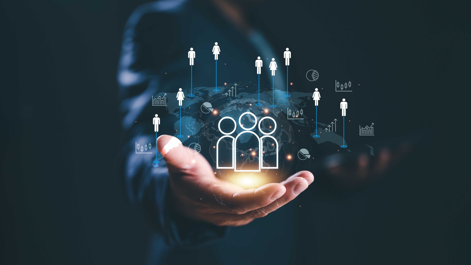Customer Relationship Management, Businessman use tablet with global structure customer network technology, Data exchanges development. customer service, social media. digital marketing online.