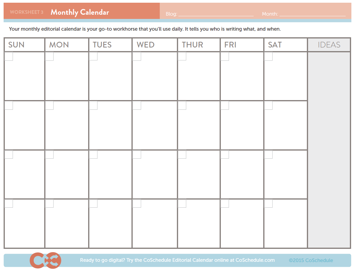 Templates for content calendar