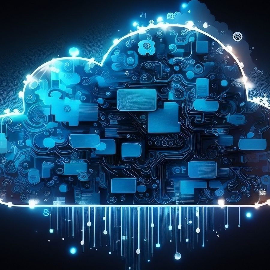 Cloud Computing Creative Illustration. 8K, Technology Backgrounnd, High Quality Illustration, background with glowing lights