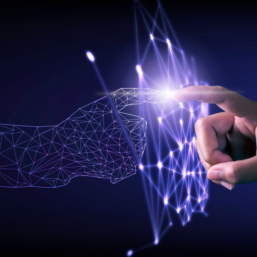 Hand touching modern interface digital transformation concept. C